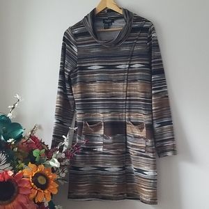 Papillion soft knit cowl neck striped dress Lg